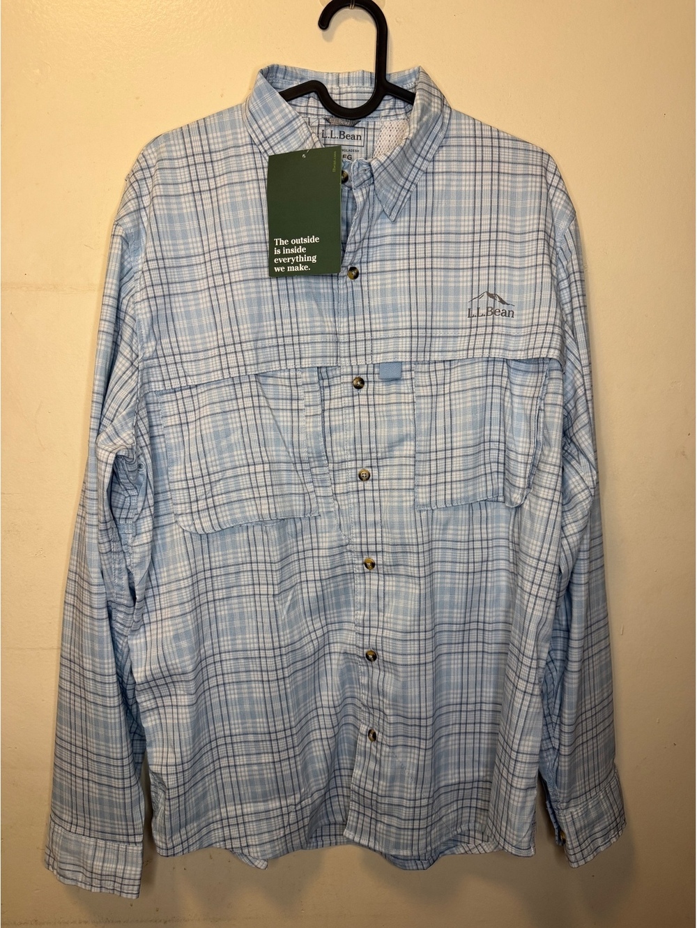 L.L. Bean Men's UPF 50+ Tropicwear L/S Plaid Size Medium